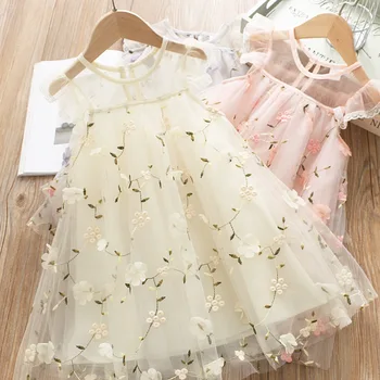 

5204 Florals Embroidery Princess Tutu Baby Girl Dress 2020 Summer Party Wedding Kid Dresses For Girl Wholesale Baby Girl Clothes