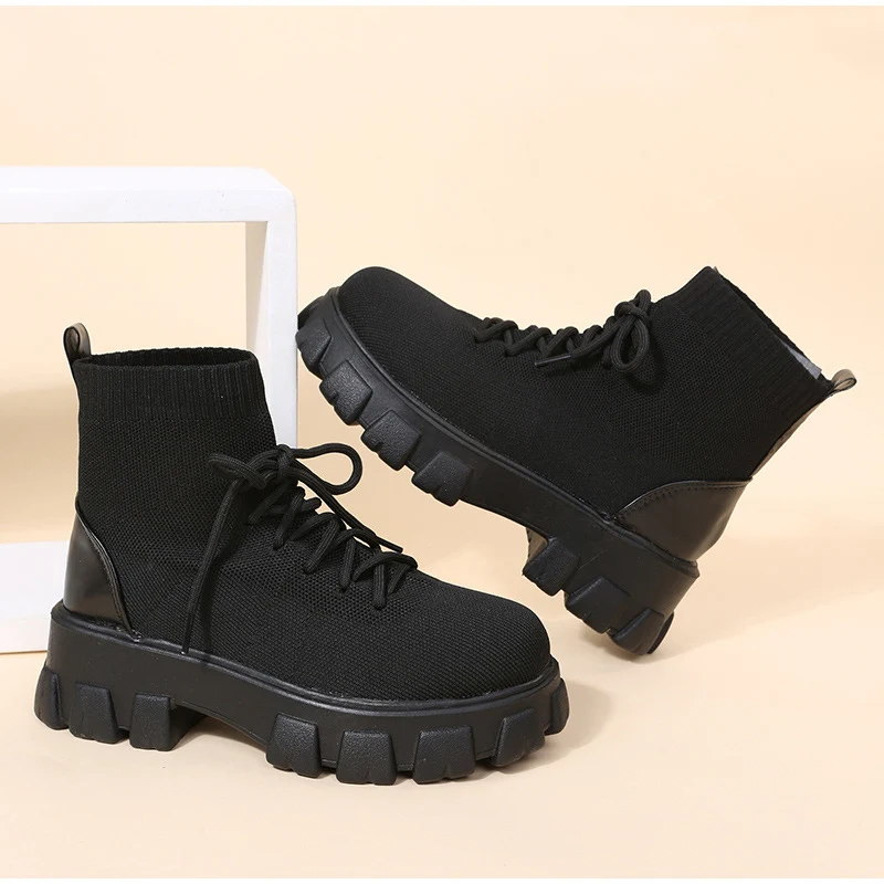 Vanessas women boots knitted lace up autumn platfrom ladies ankle boots