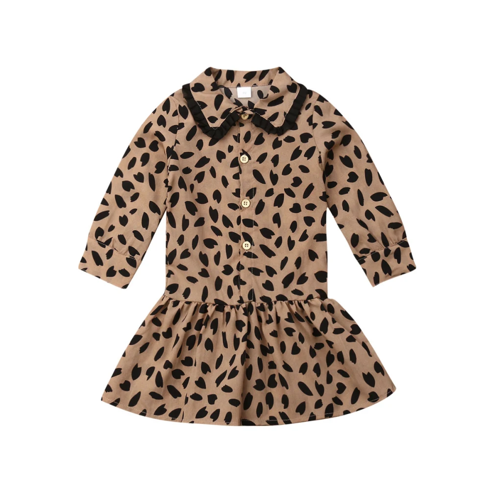 1-6Y Fashion Kids Baby Girl Leopard Print Dress Children Autumn Long Sleeve A-line Shirt Dress Toddler Girls Clothes