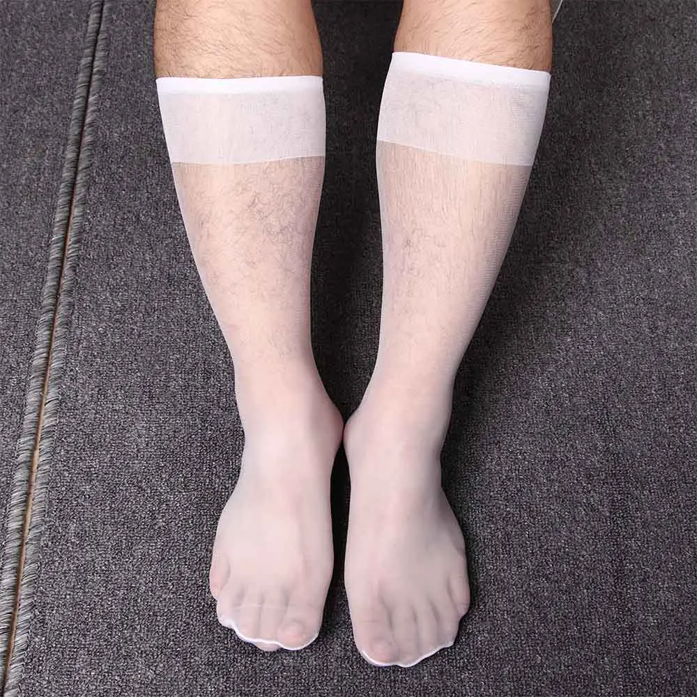 Модные мужские чулки, нейлон, шелк, прозрачный носок, ультра-тонкий, супер сексуальный стиль, мужские нейлоновые носки - Цвет: Белый