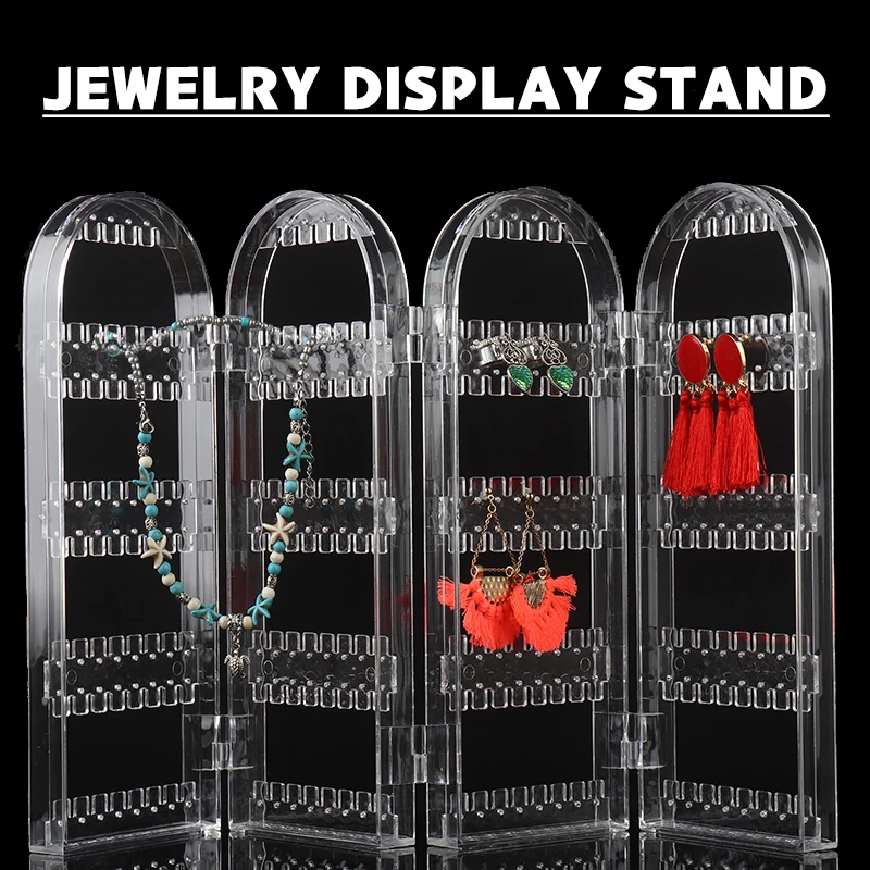 Jewelry Display Rack Clear Acrylic Display Shelf Earring Ring Storage Shelf Necklace Bracelet Display Organizer Folding Holder clear lucite easel pendant necklace jewelry display rack stand organizer holder acrylic bracelet chain charm shop showcase shelf