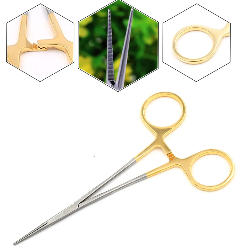 Gold handle stainless steel micro hemostatic forceps plastic double eyelid tool straight elbow medical vascular forceps hair rem Gold handle stainless steel micro hemostatic forceps plastic double eyelid tool straight elbow medical vascular forceps hair rem