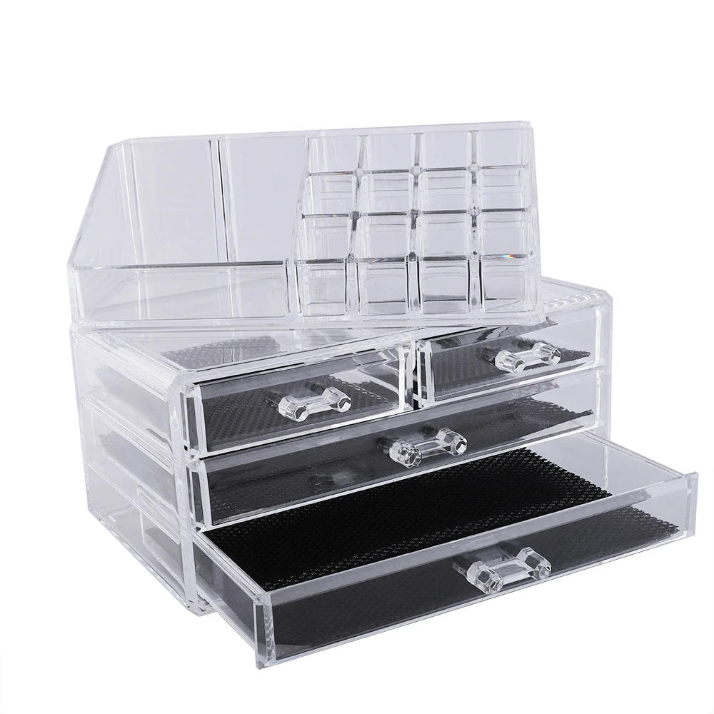 

Multi-check & 4 Drawers Integrated Acrylic Makeup Case Cosmetics Organizer Transparent NShopping