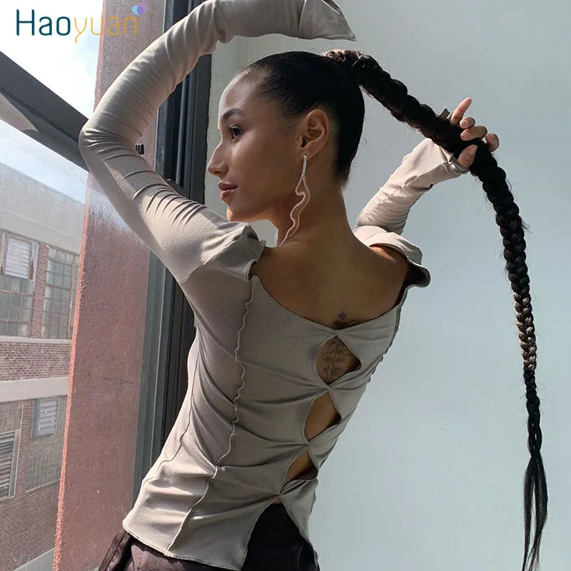 Женские укороченные топы HAOYUAN Y2k в стиле Харадзюку модная осенняя одежда