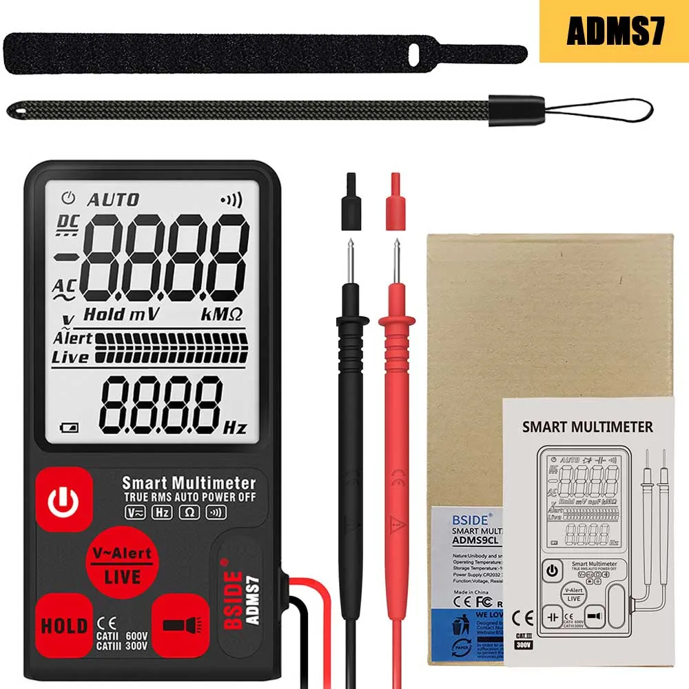 Ультра-Портативный Цифровой мультиметр BSIDE ADMS7 S9CL Большой 3," ЖК-дисплей 3 он-лайн Дисплей вольтметр DMM AC DC Напряжение бесконтактная проверка напряжения переменного Ом Гц Тестер - Цвет: ADMS7