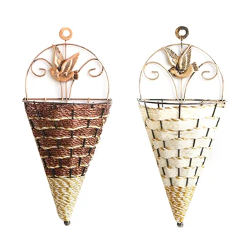 

Natural Wicker Flower Basket Wall Hanging Pot Planter Rattan Vase Basket Decor Handmade Wicker Hanging Wall Holder Cone Baskets