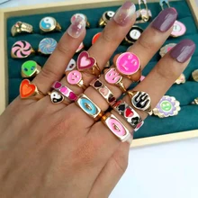 New Vintage Planet Rings for Women Fashion Dripping Oil Ring Girl Pink Design Sense Planet Ring Jewelry
