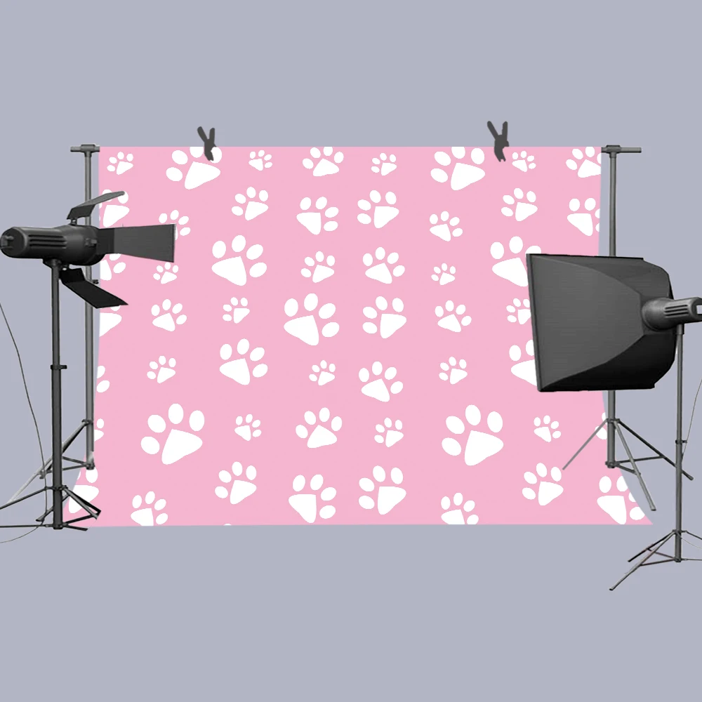 MTMETY Custom Vinyl Dog Footprint Pink Photography Backdrops Personalized Lovely Photographic Background For Photo Studio