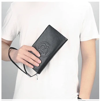 

Quality Cowhide Large Capacity Men Long Wallet Cool Embossed Mobile Phone Bag Business Casual Multi Card Man Purses