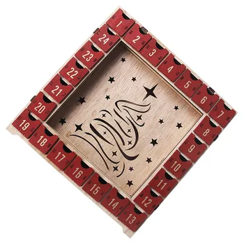 

1pc Xmas Square Shaped Advent Calendar Countdown Calendar Wooden Craft Candy Drawer for Home Xmas Gift