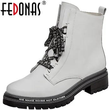 

FEDONAS Fashion Women's Heeled Boots Genuine Leather Chunky Heels Motorcycle Boots For Women Winter Working Shoes Woman 2020