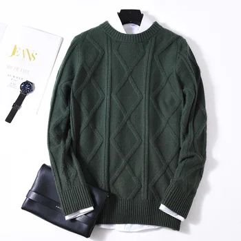 

2019 High quality Sweaters 100% Cashmere and Wool Knitting Jumpers Men Winter O-neck Pullovers thick men sweater fashion tops