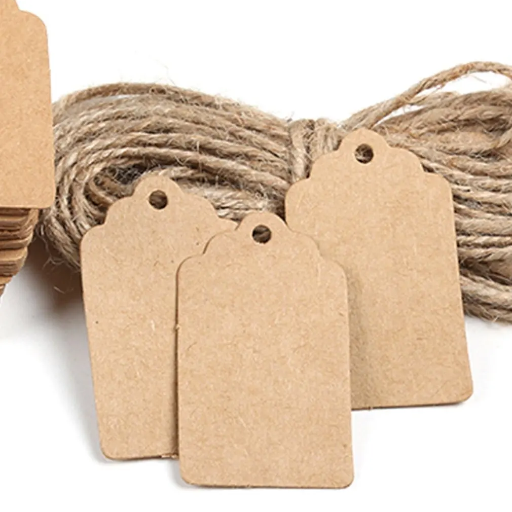 100 Pieces Kraft Paper Labels Different Forms of Paper Labels with Rope Tags Kraft Paper DIY Decoration