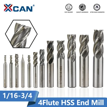 

XCAN 4 Flute HSS End Mill 1/16-3/4 Imperial Standard Router Bit CNC Machines Cutter Straight Shank Milling Bit