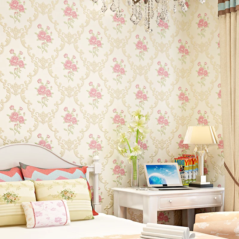 Retro American Flower Pastoral Non-woven Thickened Wallpaper 3D Warm Bedroom Dormitory Living Room TV Background Wall Paper