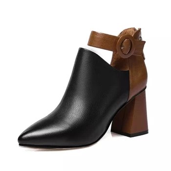 

2020 Ankle Boots For Women Pointed Toe Square Heel Ladies Shoes