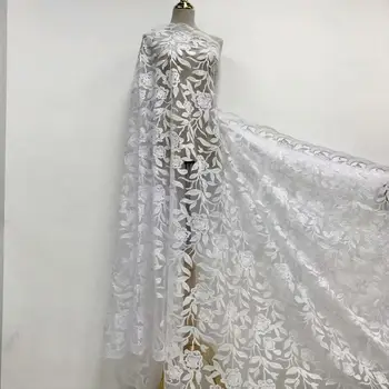 

New White French Tulle Mesh Lace Fabric High Quality African Lace Fabric With Gold Line Nigerian Mesh Net Lace For Party Wedding
