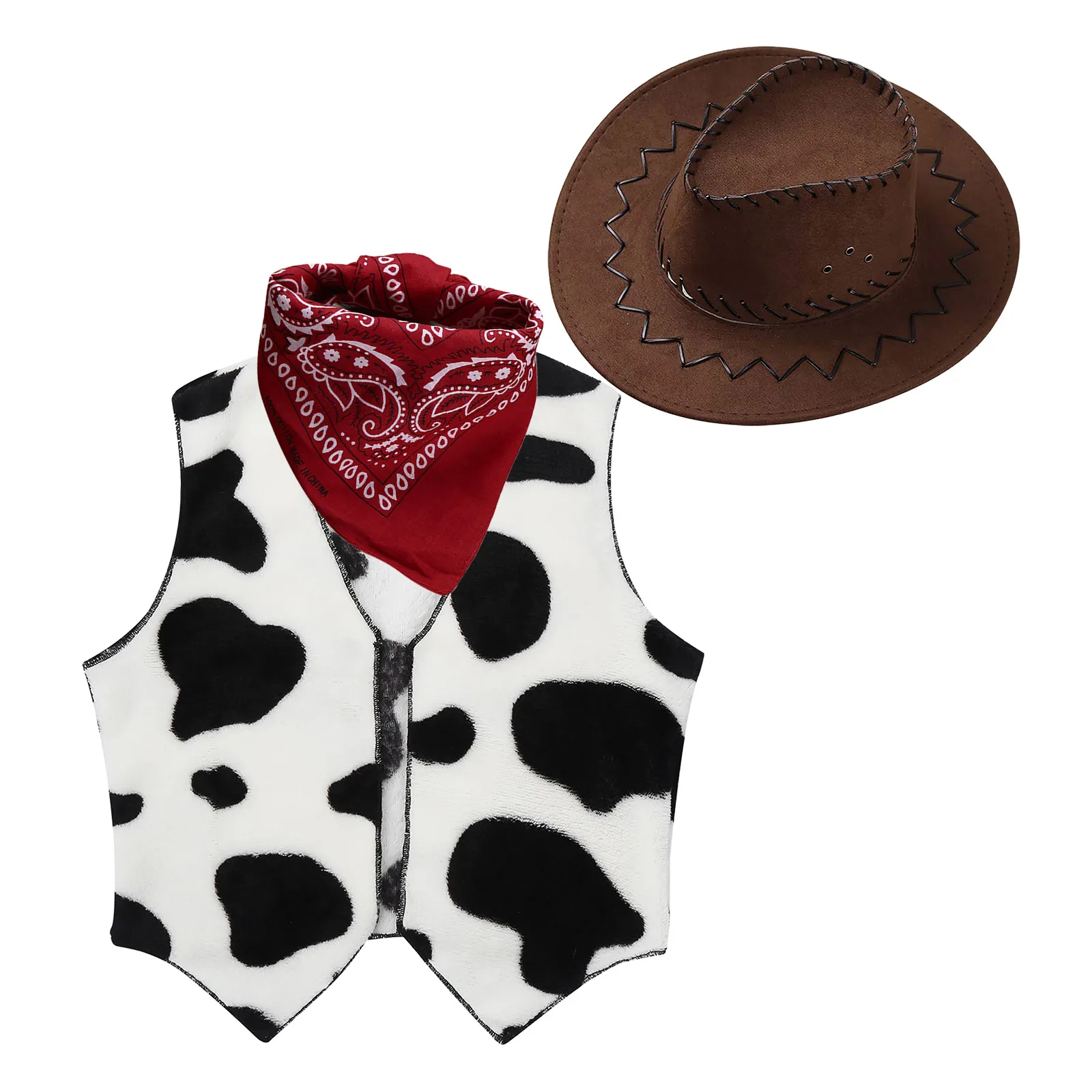 

Unisex Children Cowboy Western Cowboy Vest with Bandanna Hat Cowgirl Costume Cow Vest Jacket Fancy Party Dress Up Accessories