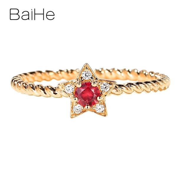 BAIHE Твердое 14 к желтое золото сертифицировано 0.1ct натуральный рубин 0.03ct бриллианты ювелирные изделия для женщин обручальное кольцо Модные ювелирные изделия кольцо