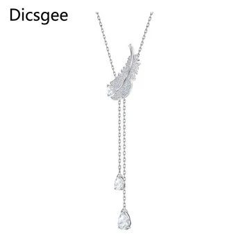 

Dicsgee Classic Feather Pandents Lovely White Full Zircon Necklace Argent Choker Necklaces Statement Jewelry