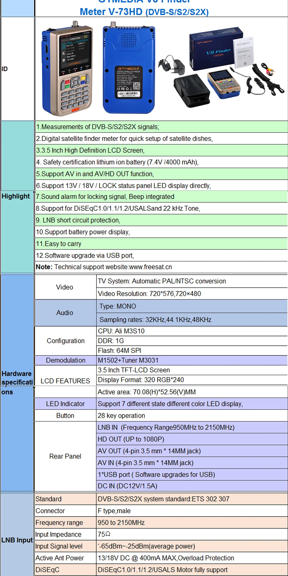 V8 прибор обнаружения-метр SatFinder цифровой спутниковый искатель DVB S/S2/S2X HD 1080 P приемник ТВ сигнала спутниковый декодер локатор