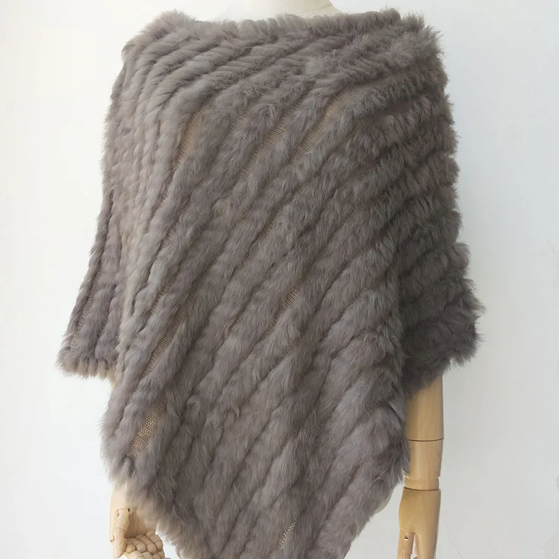 2019 осеннее вязаное пончо из натурального кроличьего меха Женская Повседневная