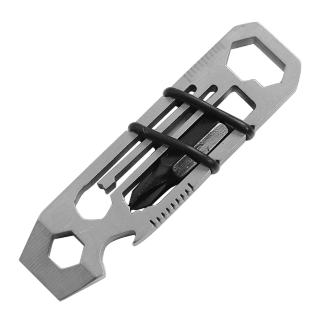 

6 In 1 Gear Key Chain Bushcraft Outdoor Tools Stainless Steel Pocket Camping Equipment Tiny Ratchet Multifunctional Hiking