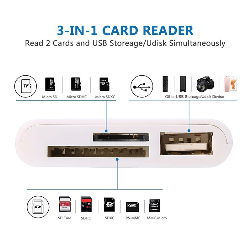 1pc white Lightning to SD TF Card Camera Reader Connector Micro USB Adapter for iPhone iPad
