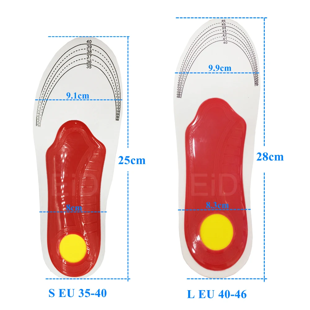 EiD Премиум ортопедический гель с высокой супинацией гелиевые стельки Pad 3D Arch Поддержка плоскостопия для женщин/мужчин ортопедические, для ступней боли