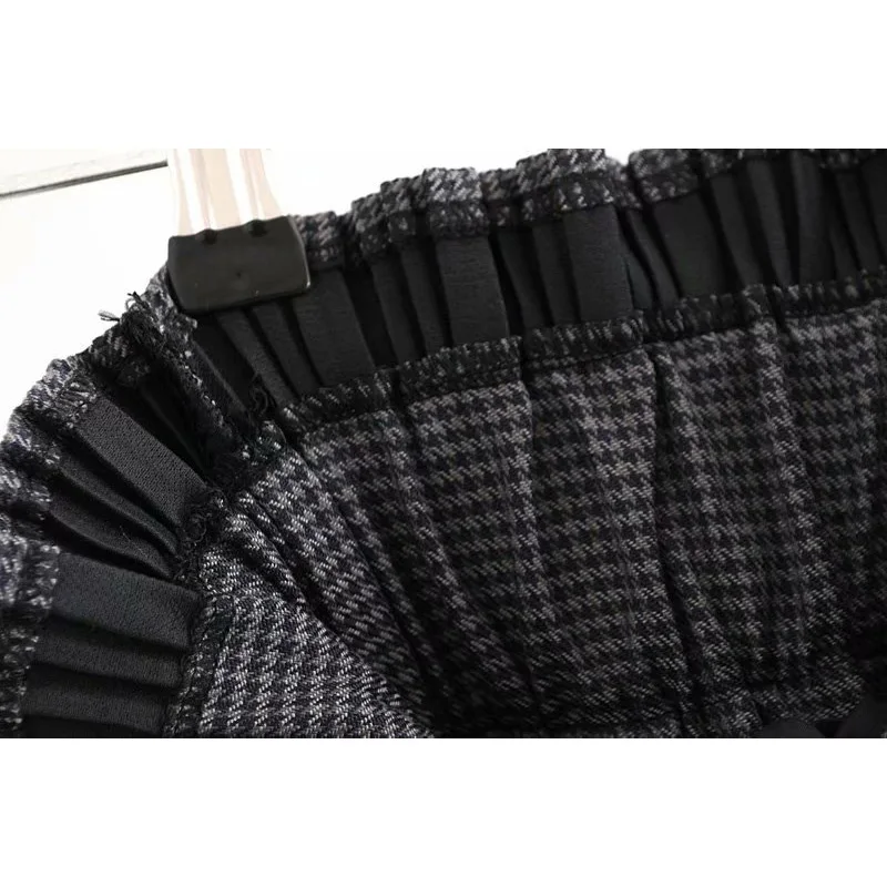 Fashion Za Fashion Elastic Waist A Line Streetwear Ladies Skirts Vintage Chic Plaid Pleated Casual Faldas Skirt