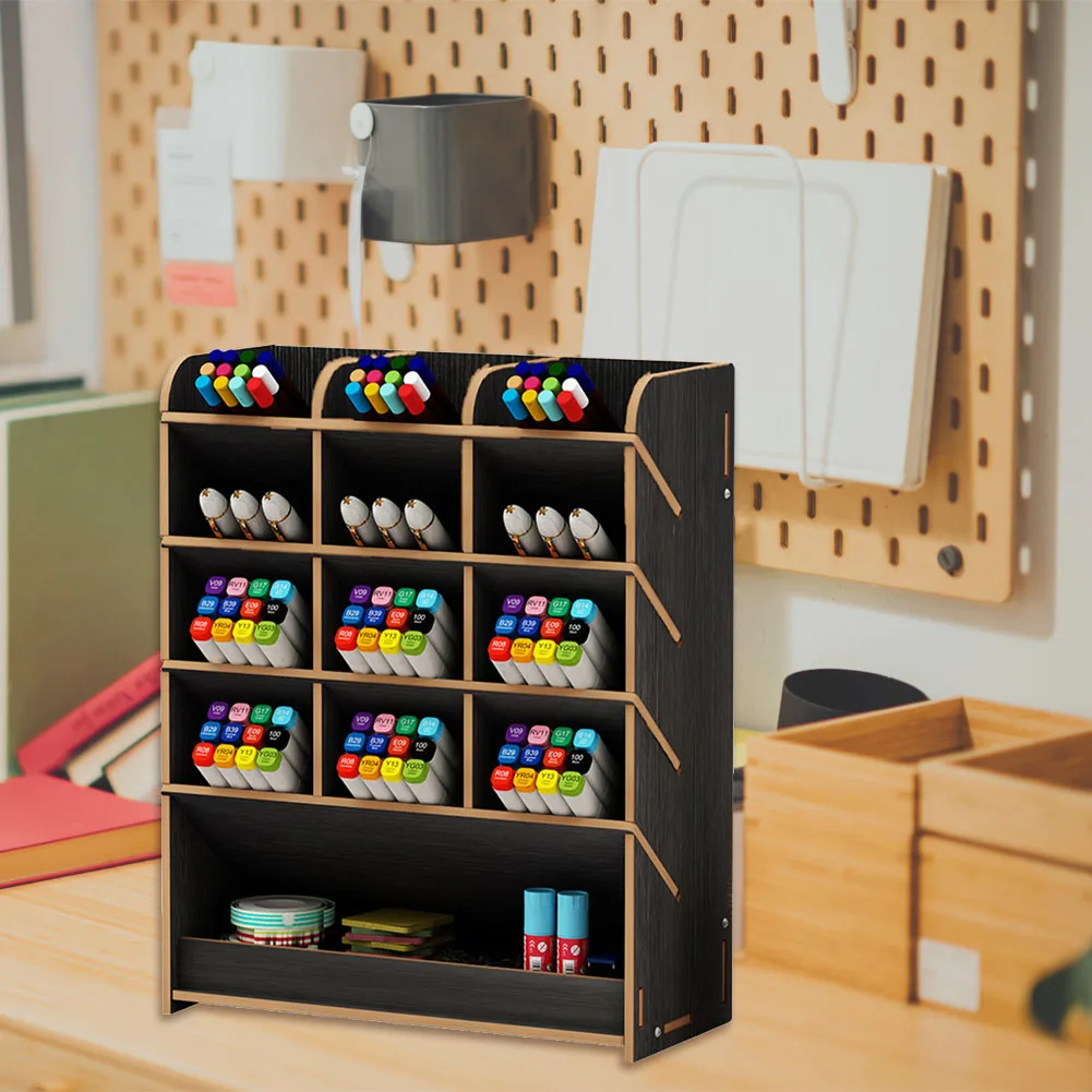 

Large Capacity Study With Drawer Home DIY Office Desk Organizer Wooden Rack Pen Holder Student Stationery Storage Separate Parts