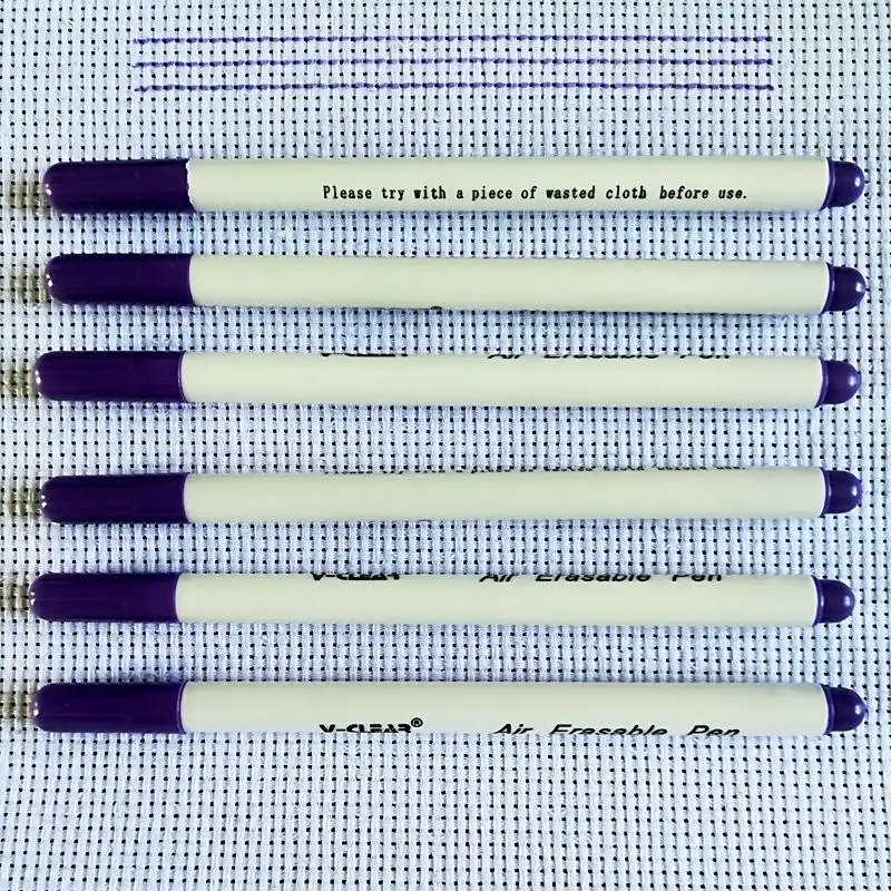 White Color Water Soluble Pen 6 Pcs Wasable Ink Pen For Cross Stitch Textile Erasable Marking Pen Fabric Marker DIY Needlework - Color: 6 pcs Purple Pen