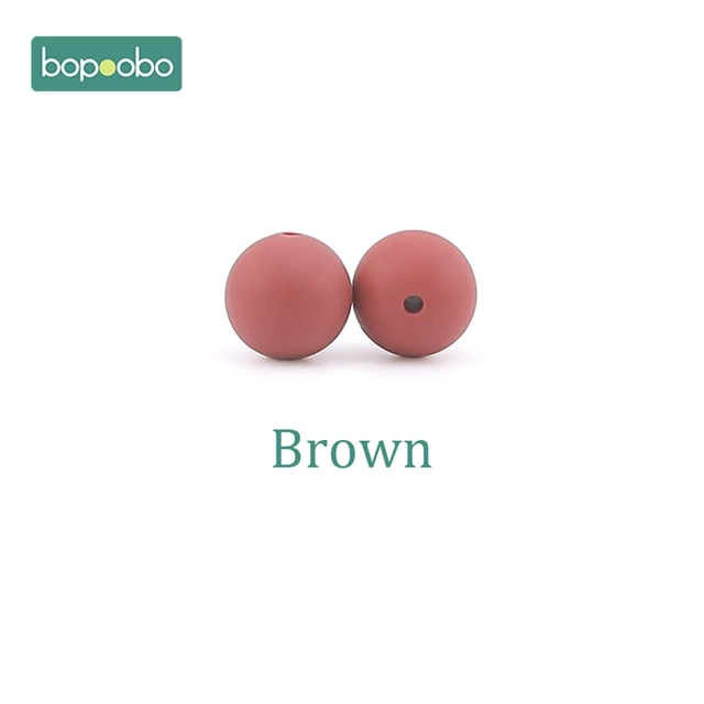 Bopoobo 15mm 10pc Silicone Beads Food Grade Silicone Baby Teething Products Chews Pacifier Chain Clips Beads Baby Teethers Red Brown