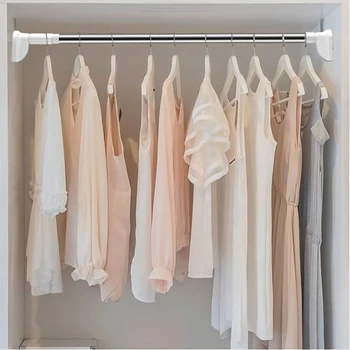 

Retractable Stainless Steel Curtain Hanger Rod Bracket Clothesline Pole Shower Curtain Drape Rod Clothes Hanger Rod