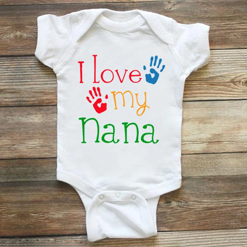 

2019 I Love My Nana Cute Printing Baby Onesie Funny Cotton Baby Boy Girl Short Sleeve Rompers Outfits 0-24M