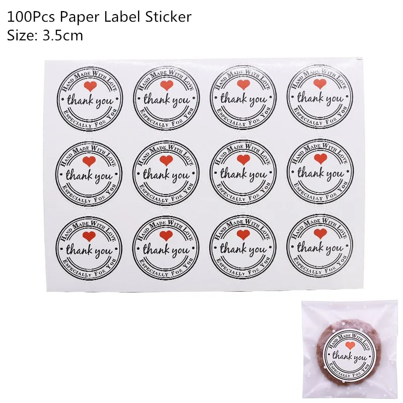 100P-stickerL06 100 шт 4 размера, прозрачные пластиковые пакеты для конфет, леденцов, печенья, упаковочный целофан, свадебные подарки на вечеринку - Цвет: 100P-stickerL06