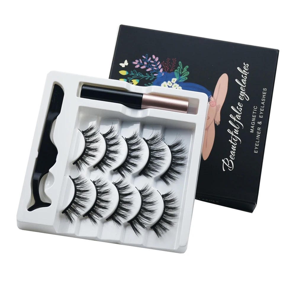 

5 Pairs Magnetic Eyelashes + Liquid Eyeliner + Tweezers Set long-lasting Magnet Eyelash Extension Makeup False Eyelashes Women