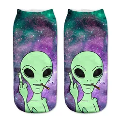New arrival Women Low Cut Ankle Socks Funny Aliens 3D Printing Sock Cotton Hosiery Cartoon Printed Sock art sokken