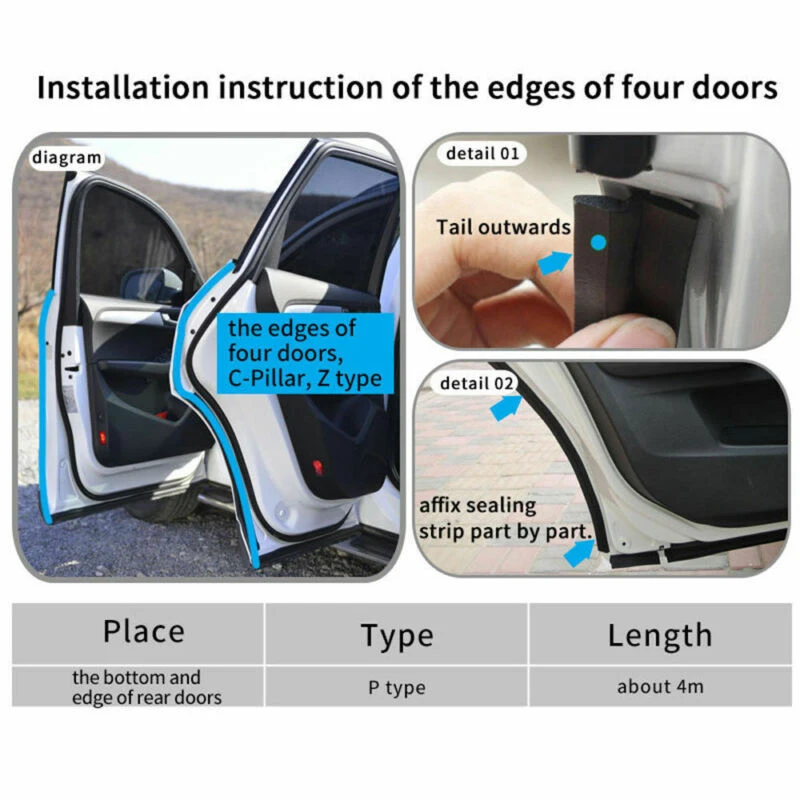 

Door Seal Strip Z Type Black 6 meters Car Rubber Elastic Anti Scratch Protector Moulding Pad