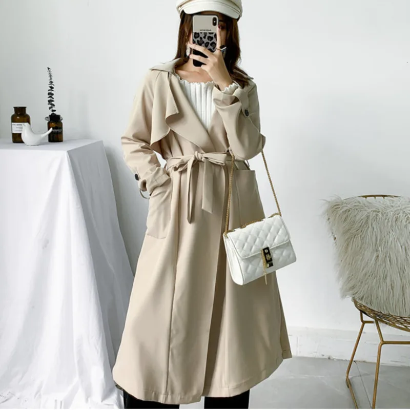 

LANMREM 2020 Spring New Fashion Solid Color Lapels In The Long Paragraph Over The Knee Coat Jacket Female PB618