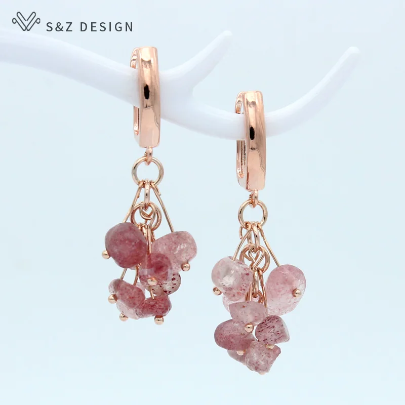S&Z Korean Fashion Handmade Cluster Irregular Natural Amethysts Garnet Dangle Earrings For Women Fashion Jewelry Fine Eardrop
