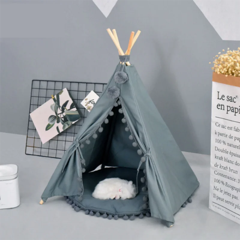Pet House Cute dog tent outside tent House Kennels Washable Tent Puppy Cat Indoor Outdoor Portable Teepee Mat 2 Styles