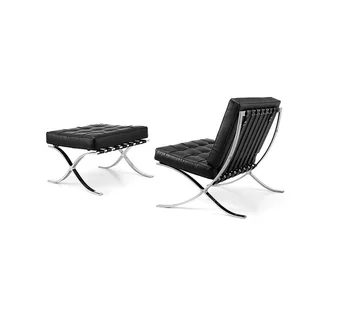 

2pcs Pack, Modern Lounge Chair with Ottoman / Satin Polish Stainless Steel Frame