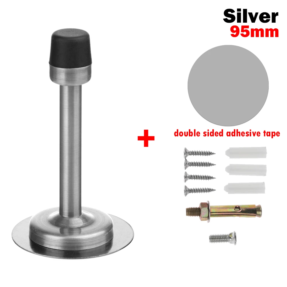 95mm-silver Самоклеющиеся Круглые двойные фиксаторы для двери из нержавеющей стали, резиновые фиксаторы для предотвращения столкновений, бесшумные стопоры для дома и офиса - Цвет: 95mm-silver