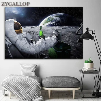 

Astronaut On the Moon Picture Posters and Prints Creativity Wall Art Canvas Painting for Living Room Cuadros Home Wall Decor