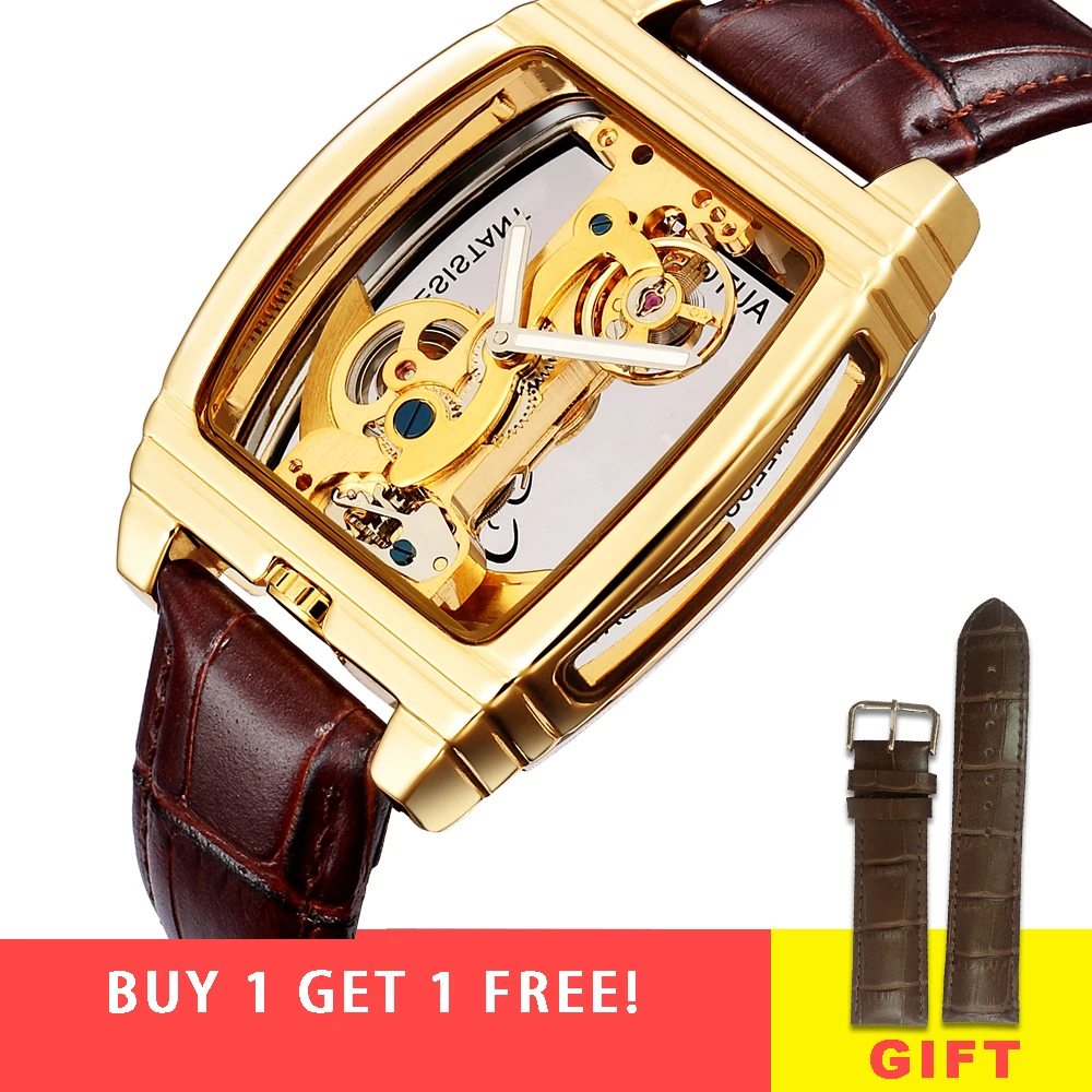 Прозрачный турбийон часы для мужчин SHENHUA золотой чехол из натуральной кожи наручные часы с автоматическим заводом мужские s механические часы