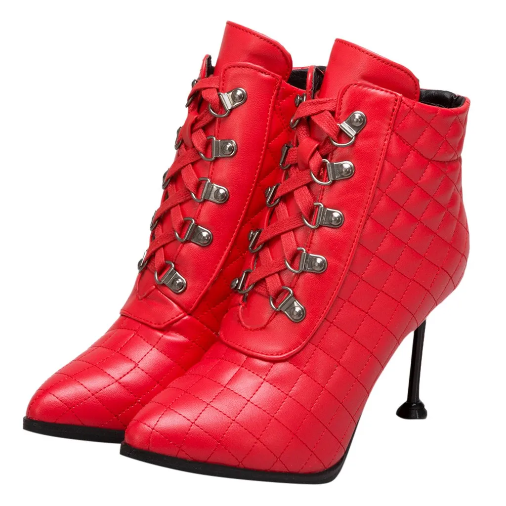 SAGACE/модные ботинки; сезон осень-зима; ботинки на шпильке с завязками; удобная женская обувь на высоком каблуке; большие размеры 35-43 - Цвет: Красный