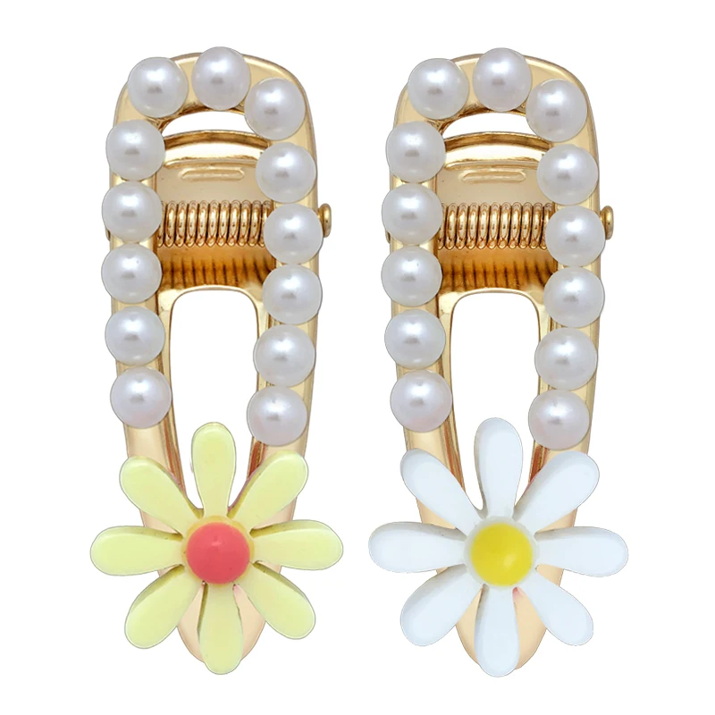 

Spring New Pearl Duckbill Clip Japan and South Korea Fresh Cute Multicolor Small Daisy Flower Hair Clip