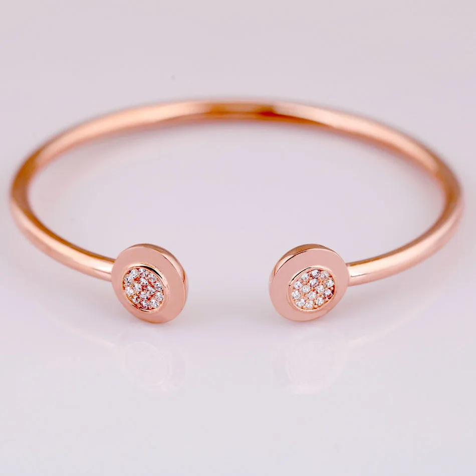 Браслет из розового золота с надписью и кристаллами, Открытый браслет, подходит для бусины из стерлингового серебра 925, очаровательный браслет, ювелирные изделия из Европы DIY