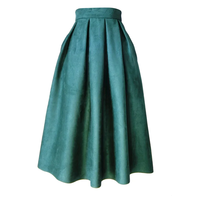 autumn-winter-thick-suede-ball-gown-skirt-women-high-waist-new-fashion-knee-length-umbrella-skirt